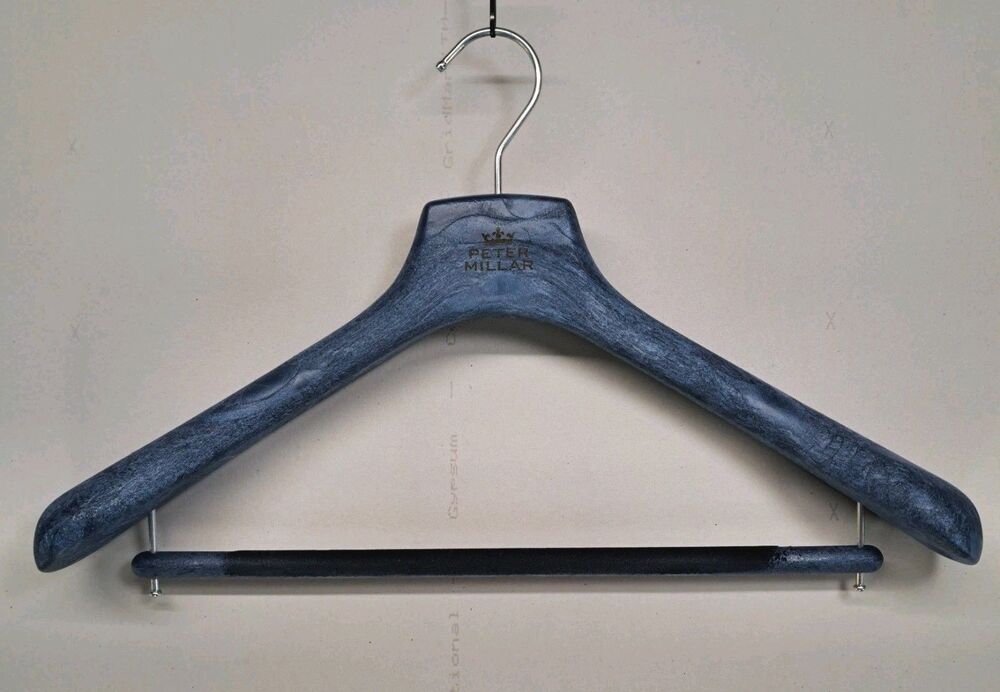 Peter Millar Luxury Wooden Suit Hanger Blue Marbled Wood Wide Shoulder Heavy